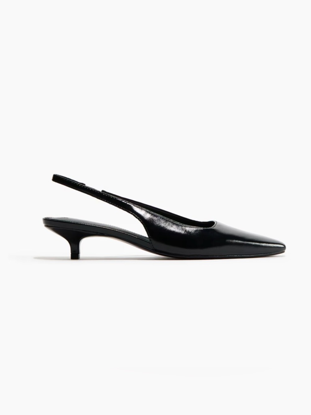 Black Patent Leather Slingback Kitten Heel Pumps